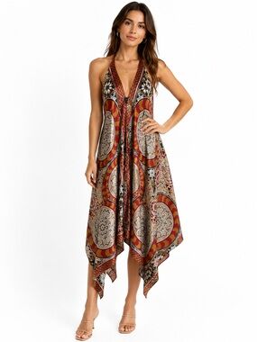 Rubber Ducky Productions, Inc. geometric print halter maxi dress – Size M